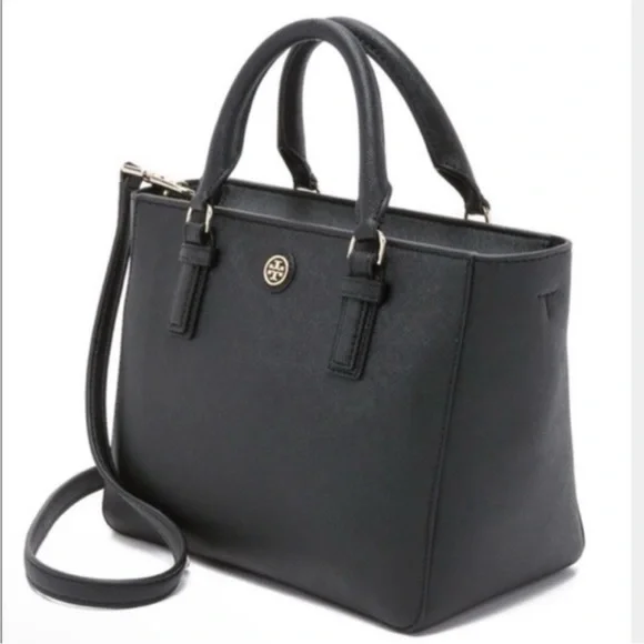 Tory Burch Black pebbled Leather Tote Bag with remov crossbody strap and dusty - Picture 2 of 10